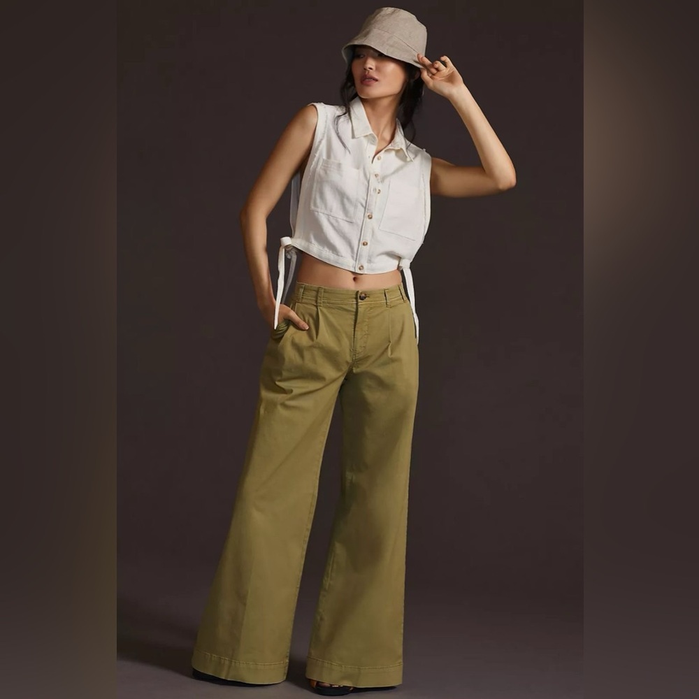 Anthropologie Olive Wide Leg Pants